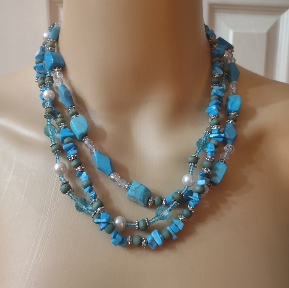 Best Signed ESTATE layered blue stone necklace